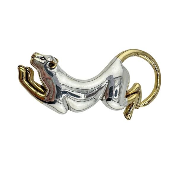 3” MJ Silver Tone Gold Tone Crouching Panther Cat Converter Brooch Pendant - Picture 2 of 4